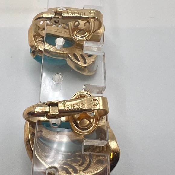 Crown Trifari  Brooch and CLIP Earrings White Art Deco Filigree Blue Stone - Picture 8 of 8